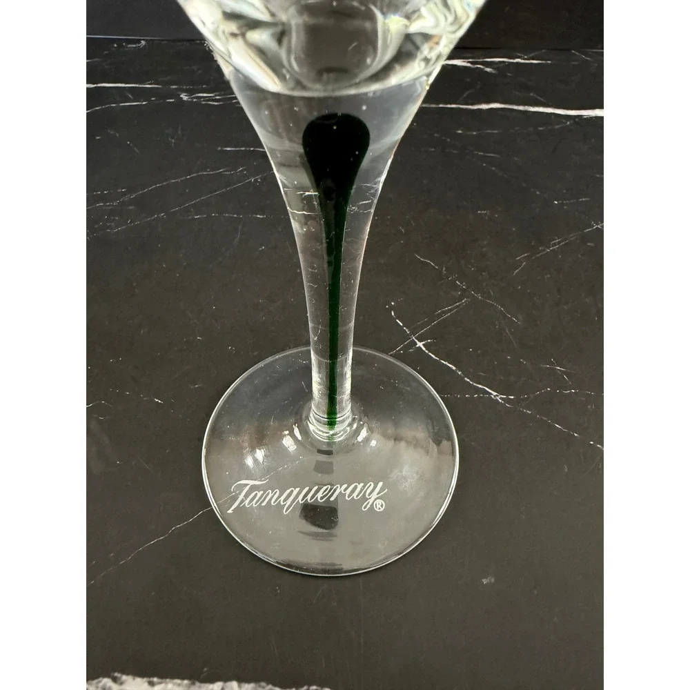 Tanqueray Etched Base Martini Glass with Green Drop in Stem 6.75in
